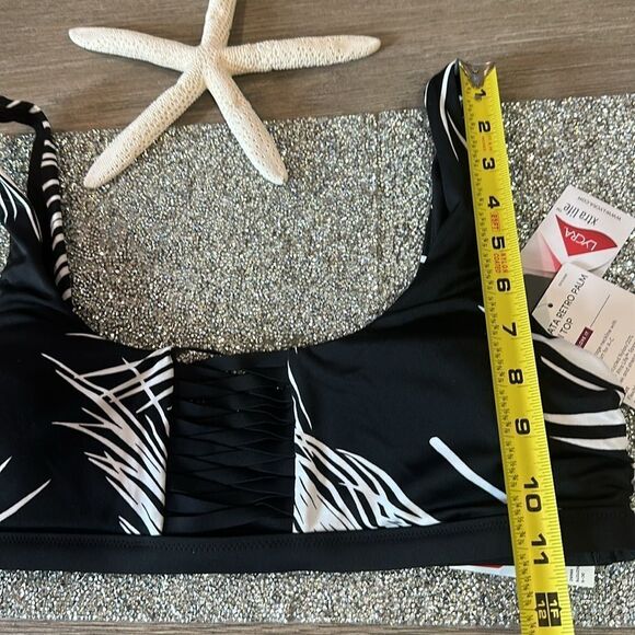ATHLETA Adriata swim bikini top Large NEW‎ BLACK WHITE PALM - Picture 5 of 6